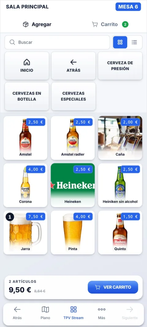 Productos y cuenta en un móvil